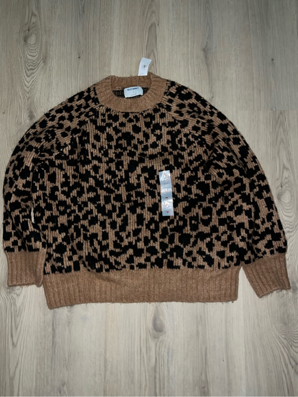 Old Navy Brown and Black Leopard-Print Crewneck Sweater size M